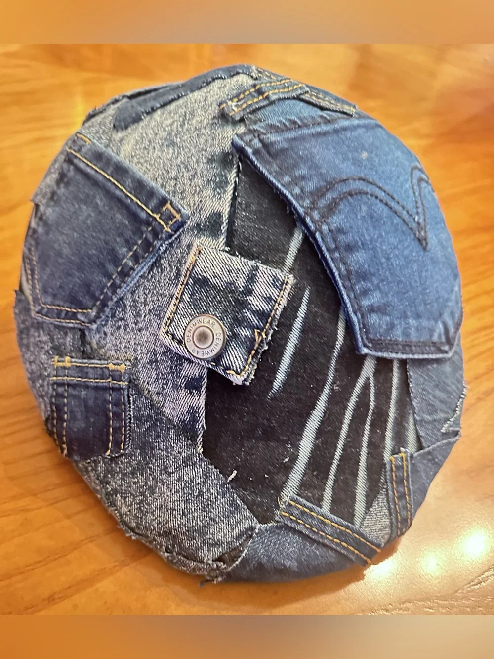 Upcycled Denim Patchwork Newsboy Cap - Blue size L/XL